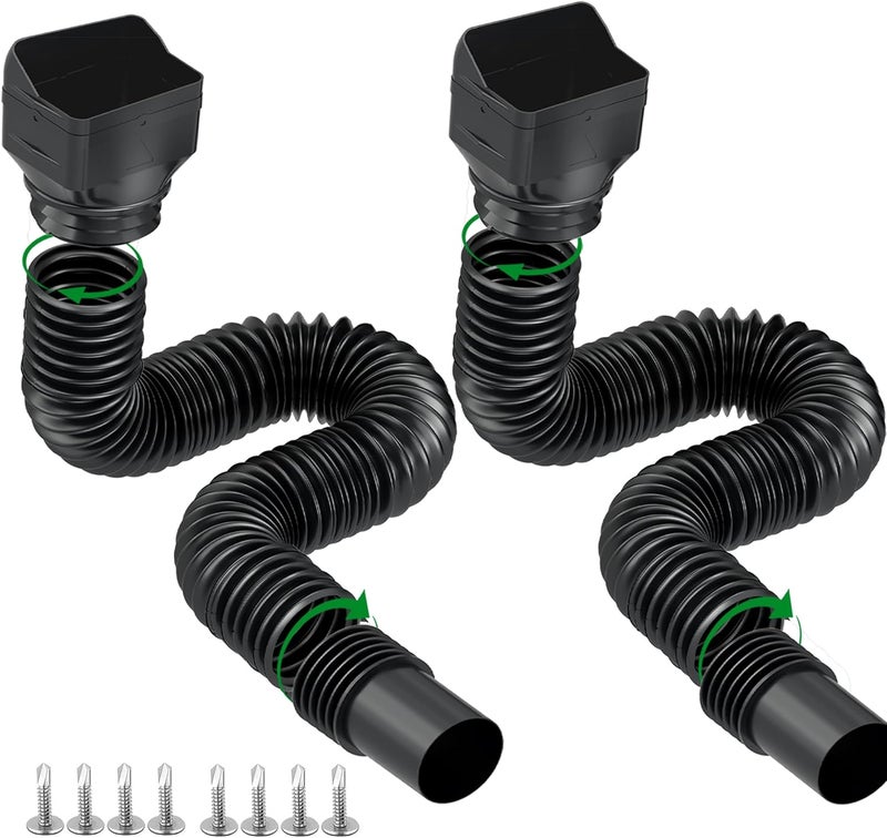 Binazon 2 Pack Black-Rain Gutter Downspout Extensions, Downspout Extender for Rainwater Drainage Flexible, Down Spout Drain Extension Pipe, Extendable from 21 to 62 Inches (Fit 3"x 4" downspouts) - Image 1